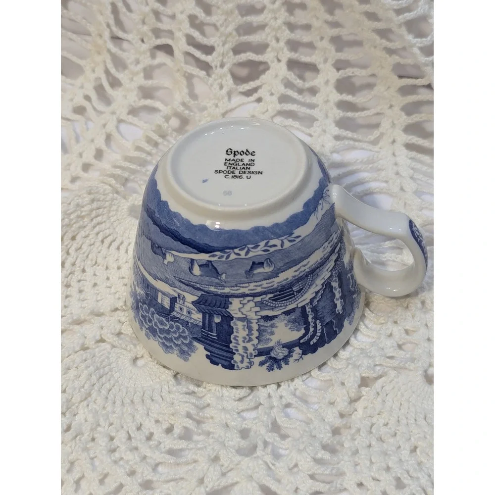 Spode Blue Italian Tea Cup and Saucer Made in England Blue White Transferware